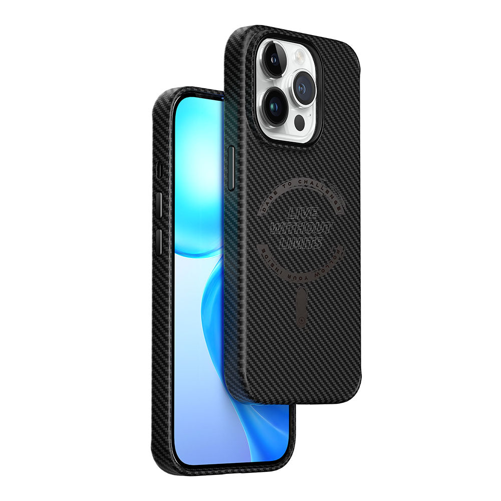 Apple iPhone 15 Pro Kılıf Wiwu LCC-107 Karbon Fiber M-safe Şarj Özellikli Kamera Korumalı Kabon Kapak Siyah-Mavi