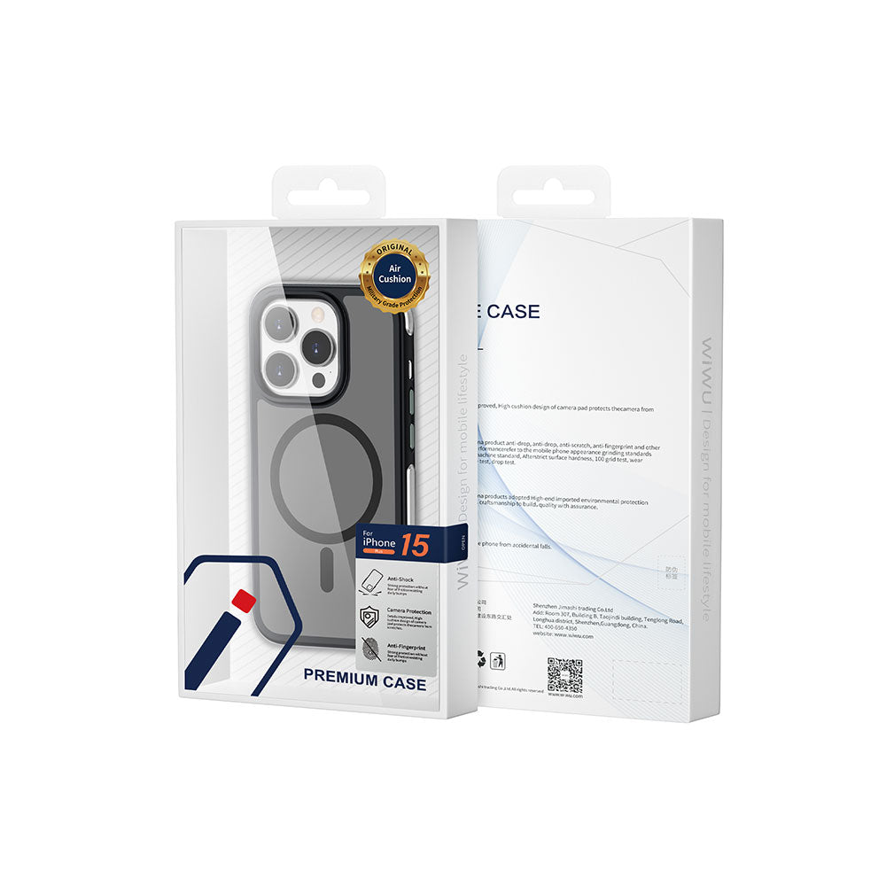 Apple iPhone 15 Pro Kılıf Wiwu ZKK-012 M-safe Şarj Özellikli Air Cushion Kapak Mavi