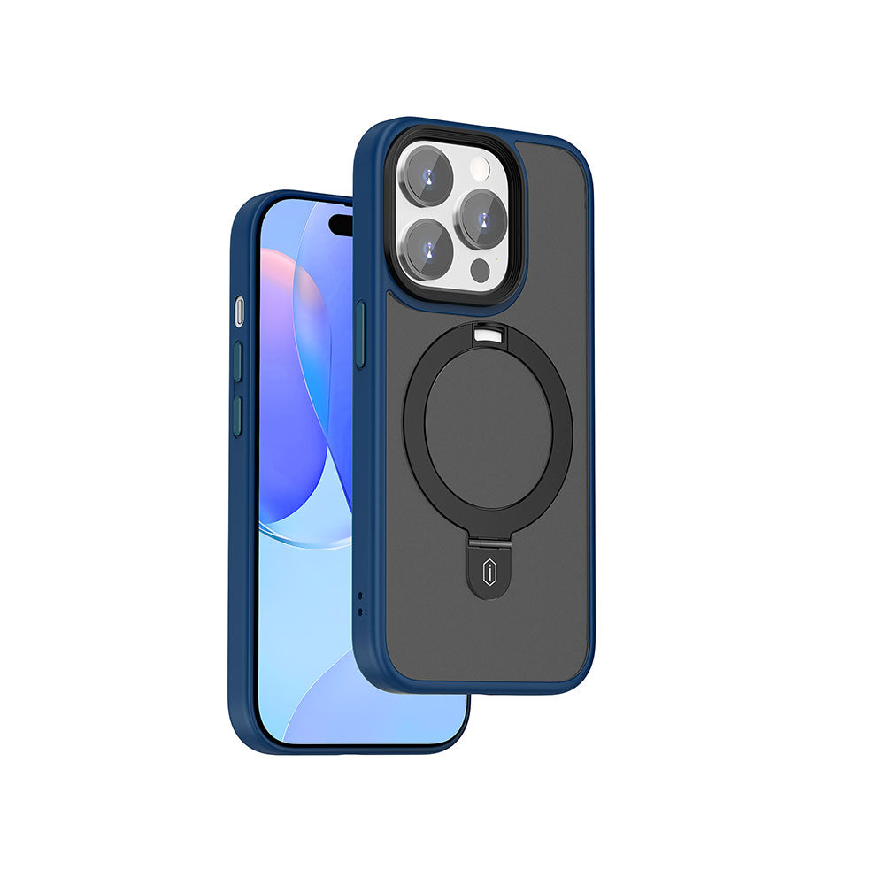 Apple iPhone 15 Pro Max Kılıf Wiwu ZMM-010 M-safe Şarj Özellikli Mat Arka Yüzey Standlı Kapak Siyah