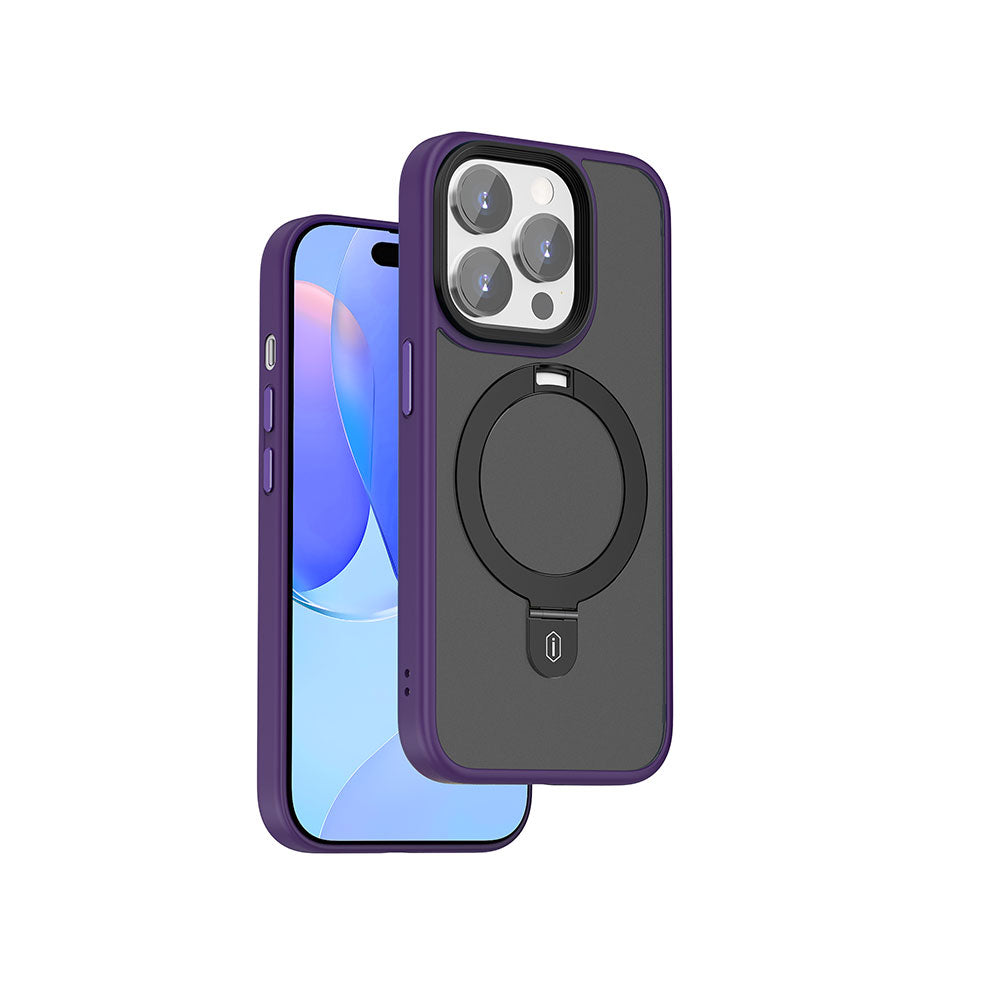 Apple iPhone 15 Pro Max Kılıf Wiwu ZMM-010 M-safe Şarj Özellikli Mat Arka Yüzey Standlı Kapak Siyah