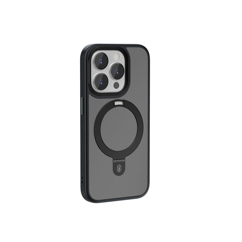 Apple iPhone 15 Pro Max Kılıf Wiwu ZMM-010 M-safe Şarj Özellikli Mat Arka Yüzey Standlı Kapak Siyah