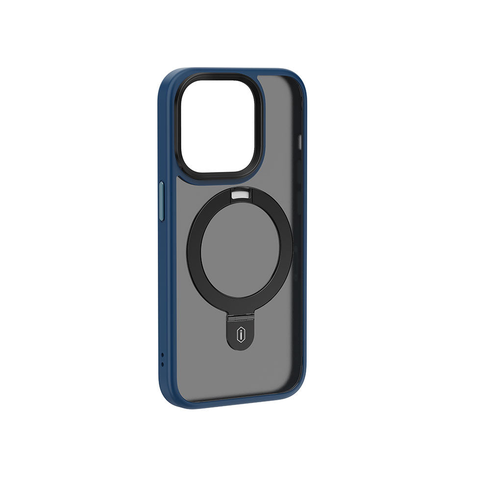 Apple iPhone 15 Pro Kılıf Wiwu ZMM-010 M-safe Şarj Özellikli Mat Arka Yüzey Standlı Kapak Mavi