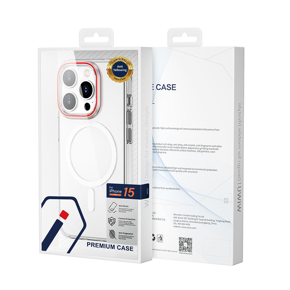 Apple iPhone 15 Pro Kılıf Wiwu ZYS-013 M-safe Şarj Özellikli Renkli Kamera Çerçeveli Şeffaf Jelly Kapak Beyaz