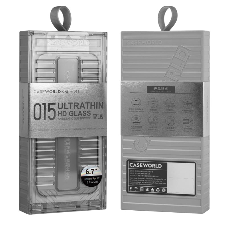 Apple iPhone 15 Pro Max CaseWorld Ultra-Thin Serisi 0.15mm HD Cam Ekran Koruyucu + Uygulama Aparatlı Şeffaf