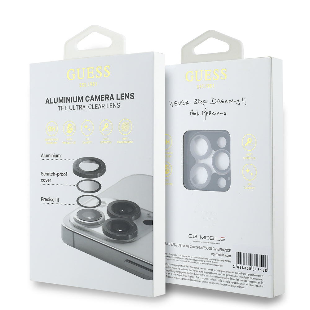 Apple iPhone 15 Pro Max Guess Orjinal Lisanslı Metal Kamera Lens Koruyucu Gümüş