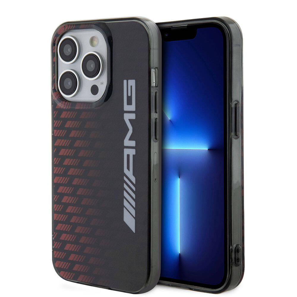 Apple iPhone 15 Pro Max Kılıf AMG Orjinal Lisanslı Çift Katmanlı Büyük Logolu Dörtgen Şerit Desenli Kapak Siyah
