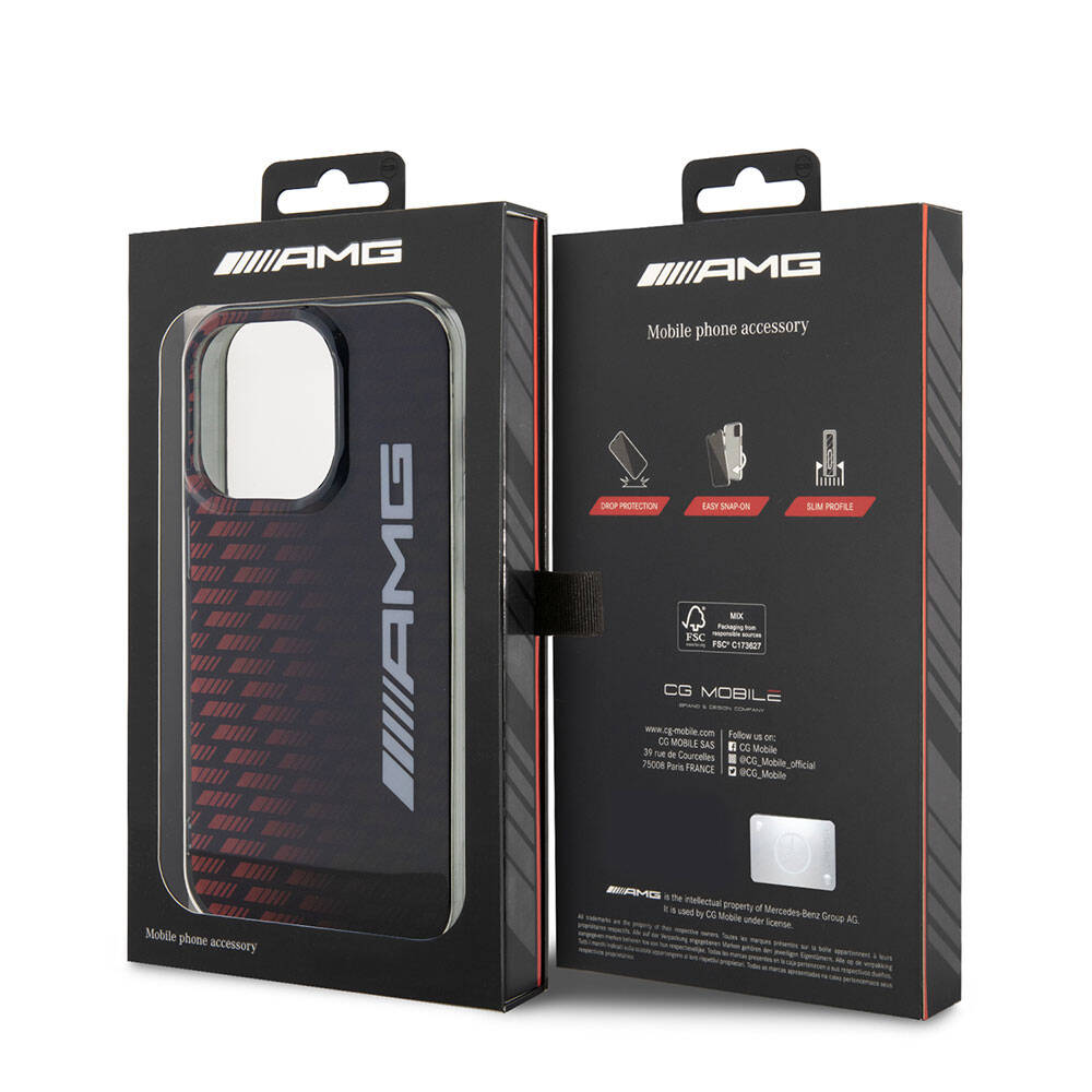 Apple iPhone 15 Pro Max Kılıf AMG Orjinal Lisanslı Çift Katmanlı Büyük Logolu Dörtgen Şerit Desenli Kapak Siyah