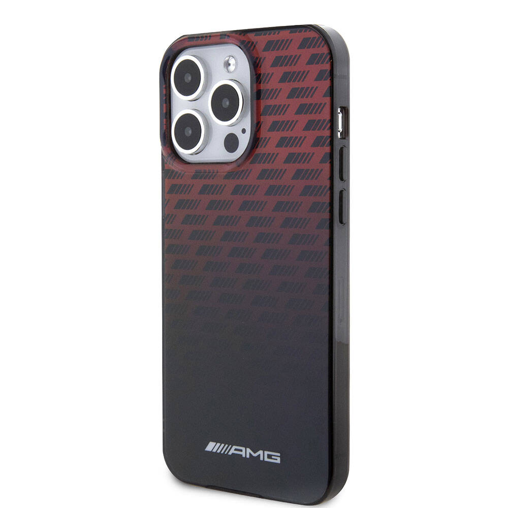 Apple iPhone 15 Pro Max Kılıf AMG Orjinal Lisanslı Çift Katmanlı Küçük Logolu Dörtgen Şerit Desenli Kapak Siyah