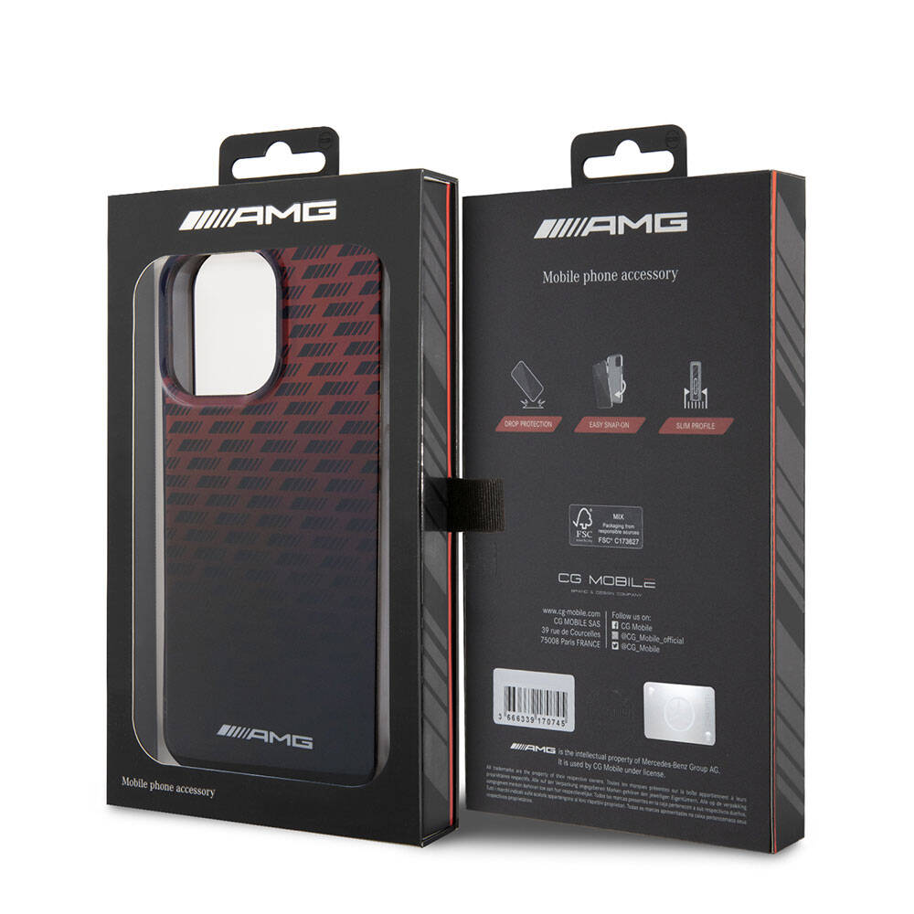 Apple iPhone 15 Pro Max Kılıf AMG Orjinal Lisanslı Çift Katmanlı Küçük Logolu Dörtgen Şerit Desenli Kapak Siyah