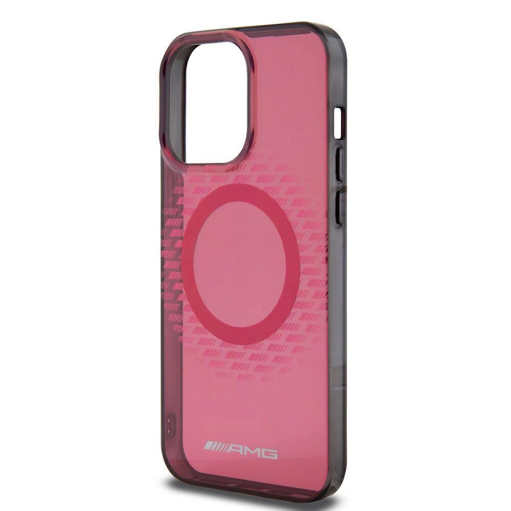 Apple iPhone 15 Pro Max Kılıf AMG Orjinal Lisanslı M-safe Şarj Özellikli Eşkenar Dörtgen Desenli Transparan Kapak Kırmızı