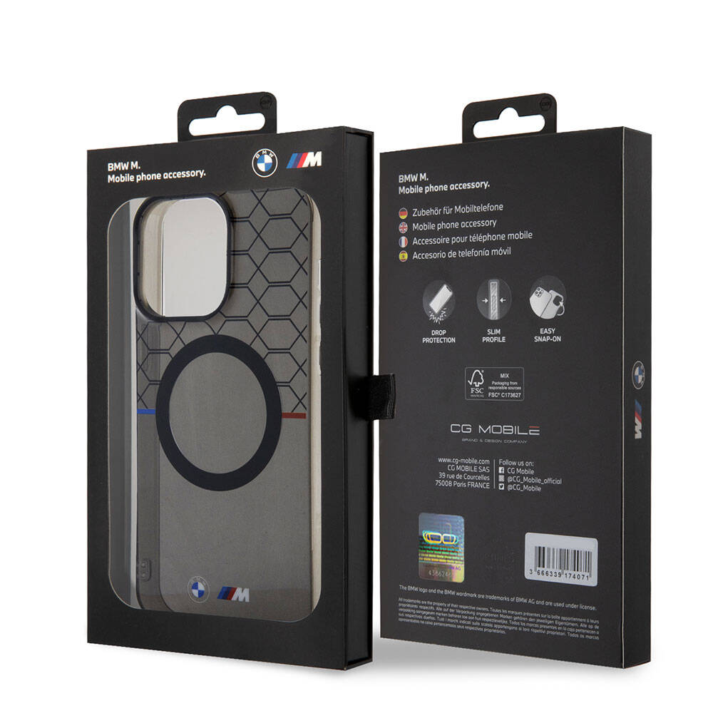 Apple iPhone 15 Pro Max Kılıf BMW M-safe Şarj Özellikli Transparan M Dizayn Orjinal Lisanslı Kapak Gri