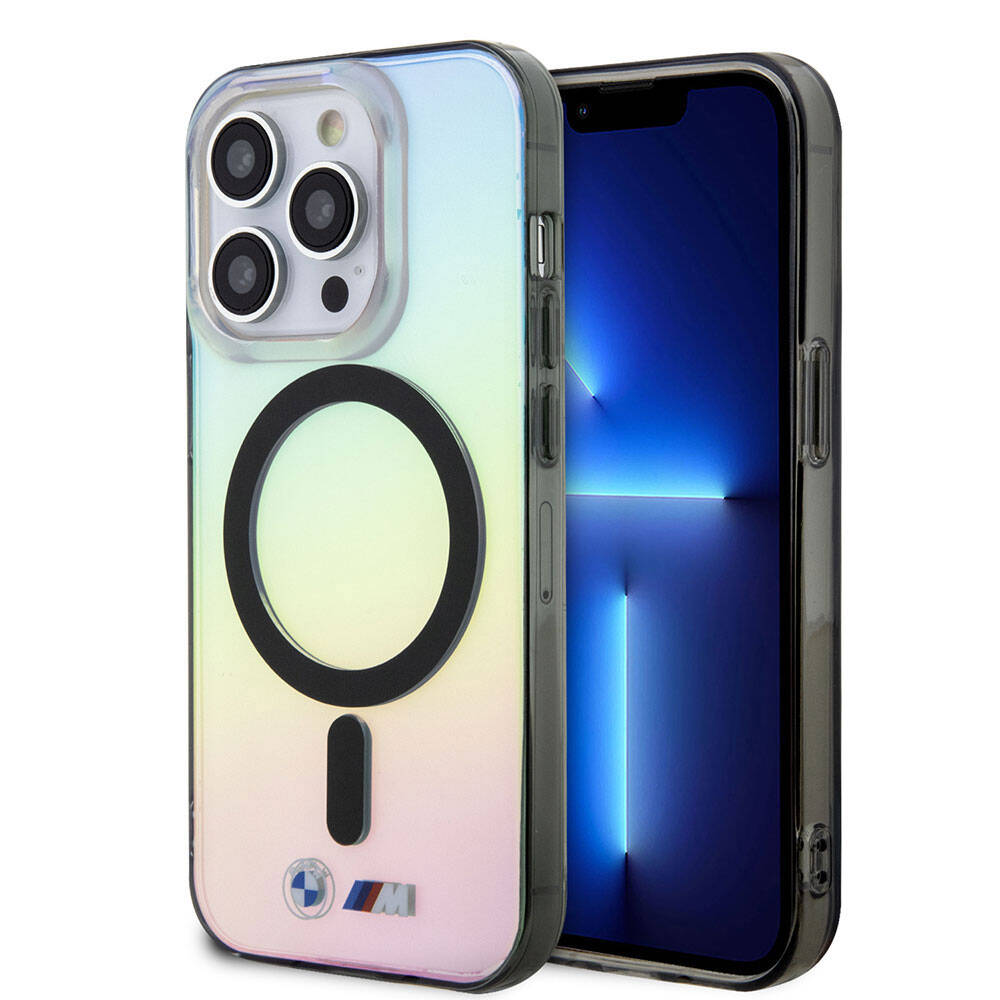 Apple iPhone 15 Pro Max Kılıf BMW M-safe Şarj Özellikli Transparan Renk Geçişli Iridescent Orjinal Lisanslı Kapak Karışık