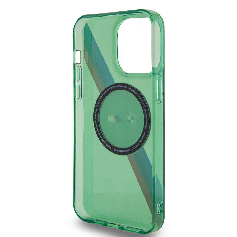 Apple iPhone 15 Pro Max Kılıf BMW M-safe Şarj Özellikli Transparan Tricolor Stripes Orjinal Lisanslı Kapak Yeşil