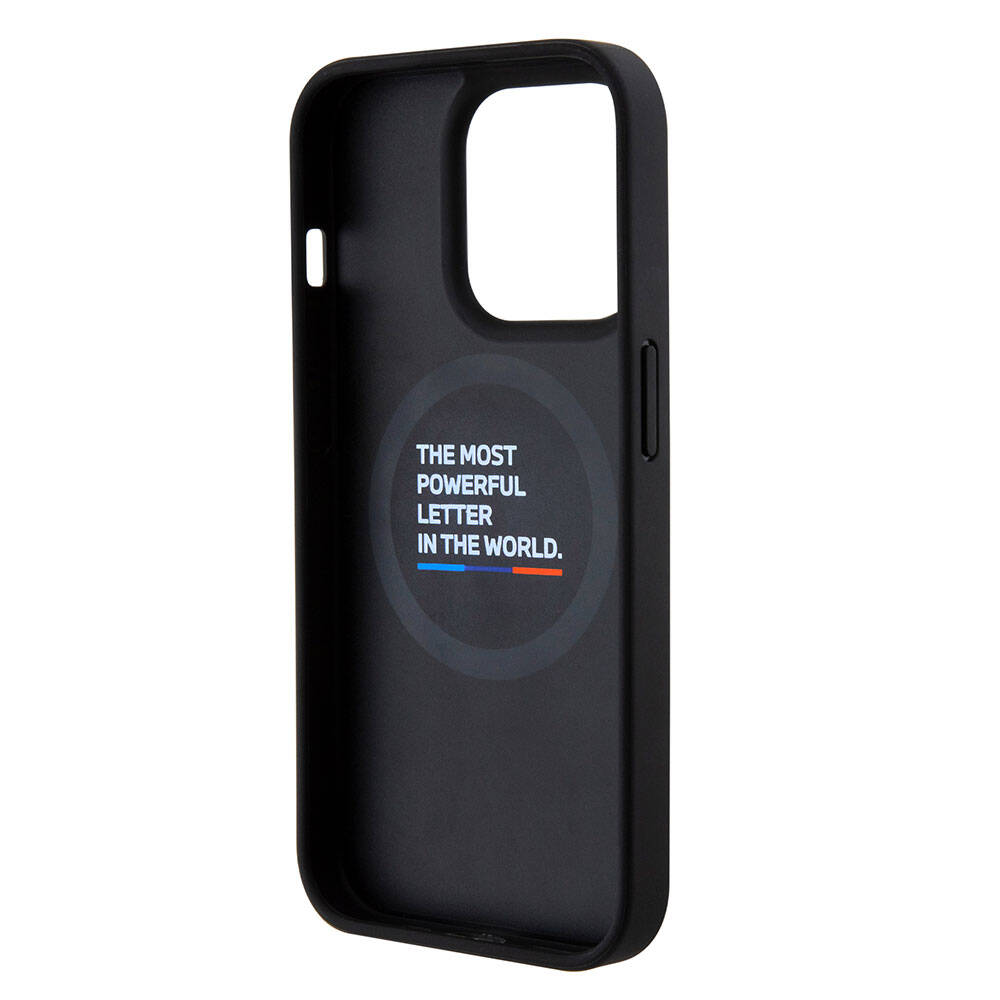 Apple iPhone 15 Pro Max Kılıf BMW Orjinal Lisanslı M-safe Şarj Özellikli M Logolu PU Karbon Kapak Siyah