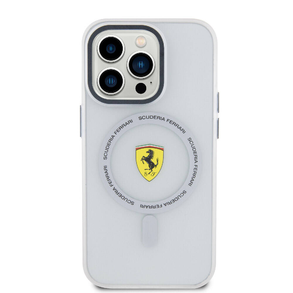 Apple iPhone 15 Pro Max Kılıf Ferrari Orjinal Lisanslı M-safe Şarj Özellikli Kontrast Bumper SF Ring Kapak Siyah