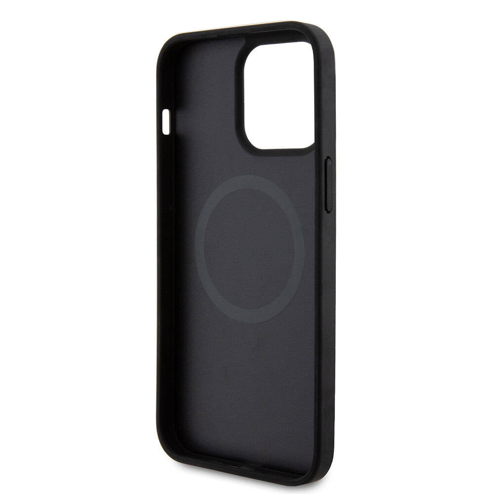 Apple iPhone 15 Pro Max Kılıf Ferrari Orjinal Lisanslı M-safe Şarj Özellikli Metal Logolu PU Karbon Kapak Siyah