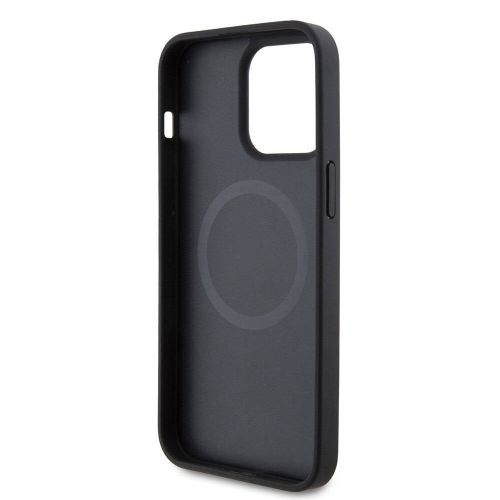 Apple iPhone 15 Pro Max Kılıf Ferrari Orjinal Lisanslı M-safe Şarj Özellikli Metal Logolu PU Karbon Kapak Siyah