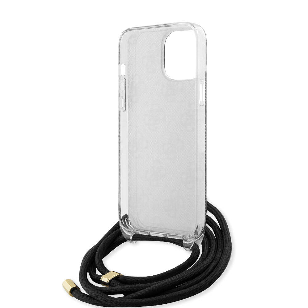 Apple iPhone 15 Pro Max Kılıf Guess Orjinal Lisanslı Çapraz Kordon 4G Desenli Kapak Siyah