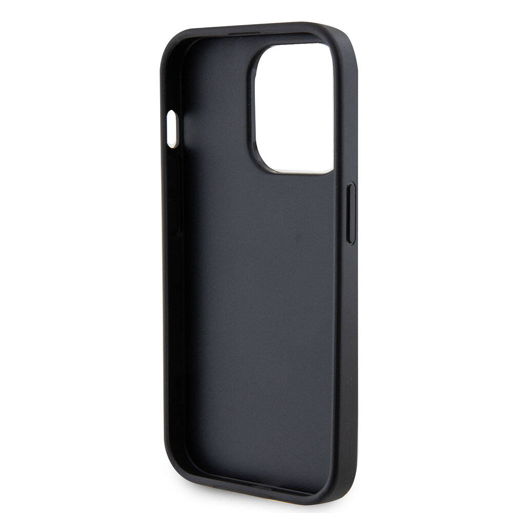 Apple iPhone 15 Pro Max Kılıf Guess Orjinal Lisanslı Deri 4G Metal Logo Strass Kapak Siyah