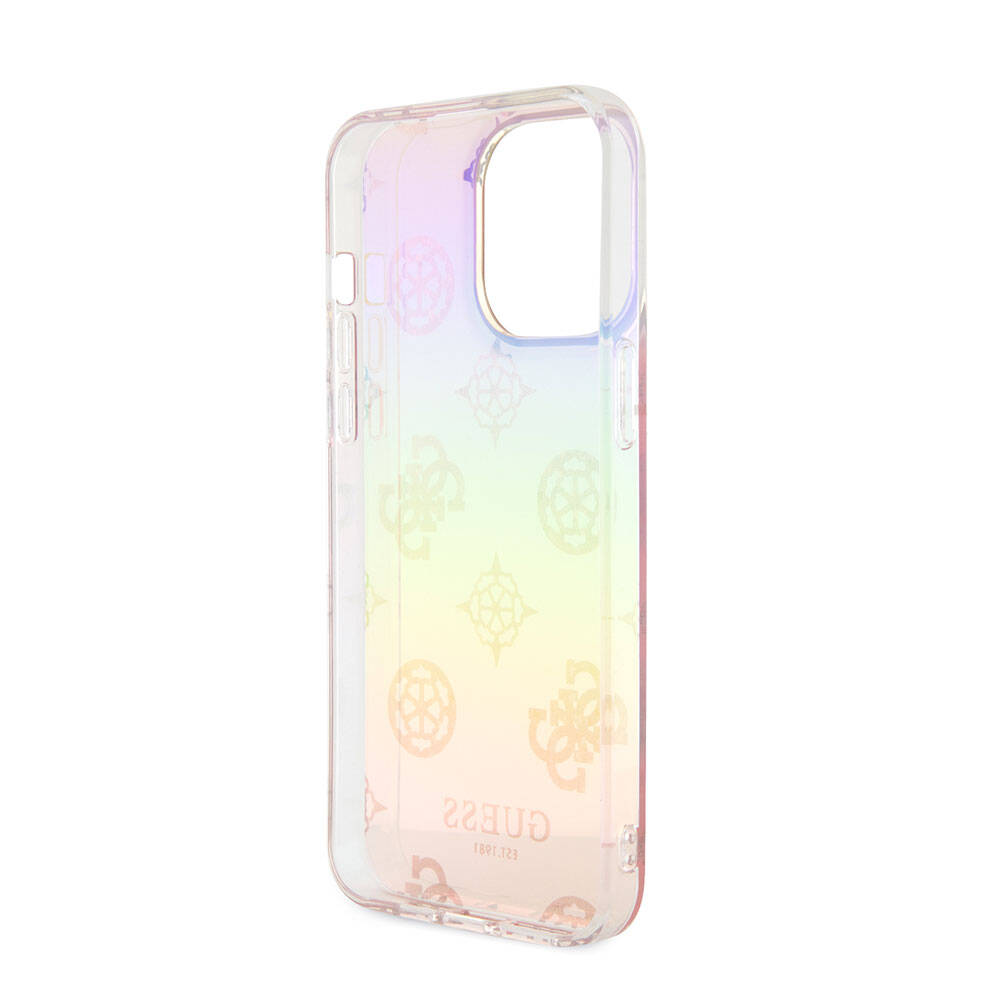 Apple iPhone 15 Pro Max Kılıf Guess Orjinal Lisanslı Desenli Yazı Logolu Askı İpli Holografik Glitter Peony Kapak Siyah