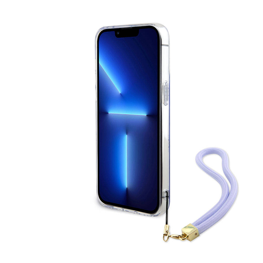 Apple iPhone 15 Pro Max Kılıf Guess Orjinal Lisanslı Desenli Yazı Logolu Askı İpli Holografik Glitter Peony Kapak Siyah