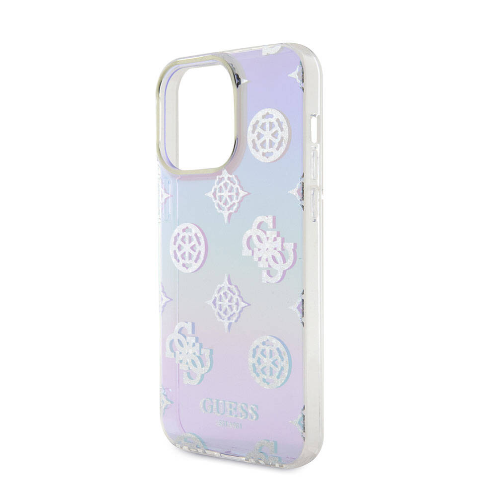 Apple iPhone 15 Pro Max Kılıf Guess Orjinal Lisanslı Desenli Yazı Logolu Askı İpli Holografik Glitter Peony Kapak Siyah