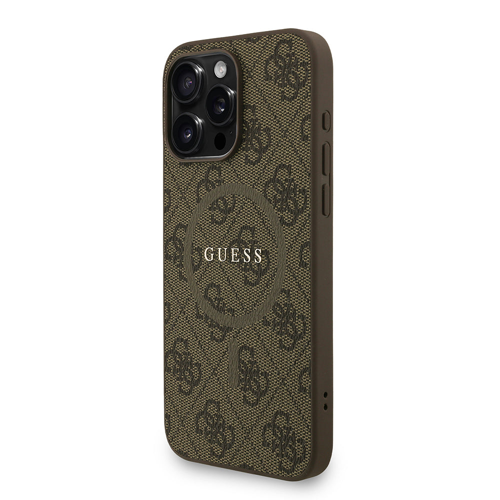 Apple iPhone 15 Pro Max Kılıf Guess Orjinal Lisanslı M-safe Şarj Özellikli PU Deri Bilek Askı İpli Yazı Logolu Kapak Siyah