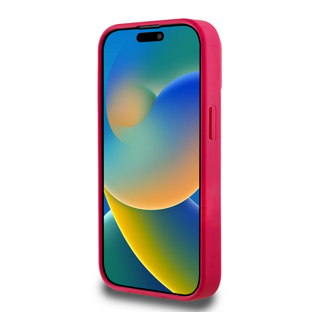 Apple iPhone 15 Pro Max Kılıf Guess Orjinal Lisanslı M-safe Şarj Özellikli Taneli Çiçek Tasarımlı Metal Yazı Logolu Kapak Siyah