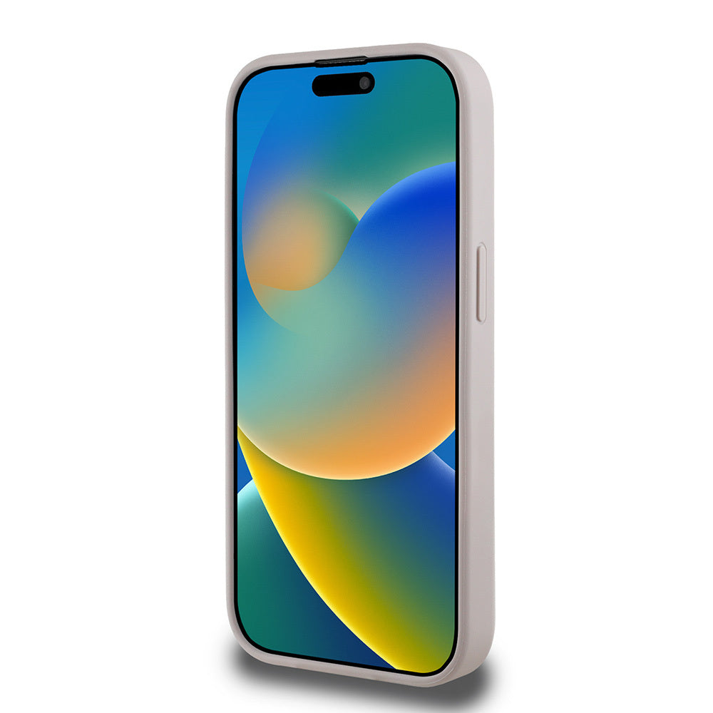 Apple iPhone 15 Pro Max Kılıf Guess Orjinal Lisanslı M-safe Şarj Özellikli Yazı Logolu Circle Classic Kapak Kahverengi