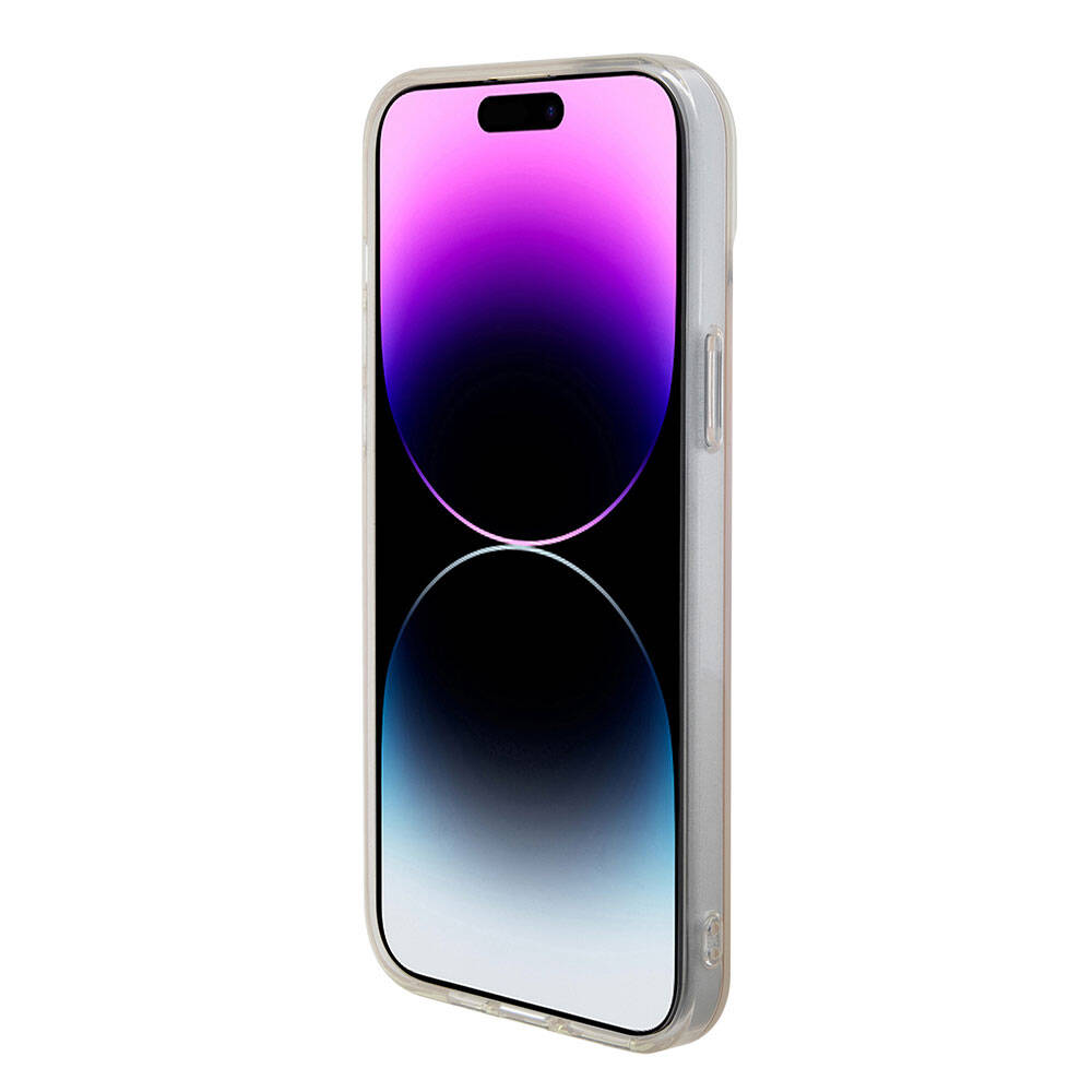 Apple iPhone 15 Pro Max Kılıf Guess Orjinal Lisanslı M-safe Şarj Özellikli Yazı Logolu Iridescent Kapak Siyah