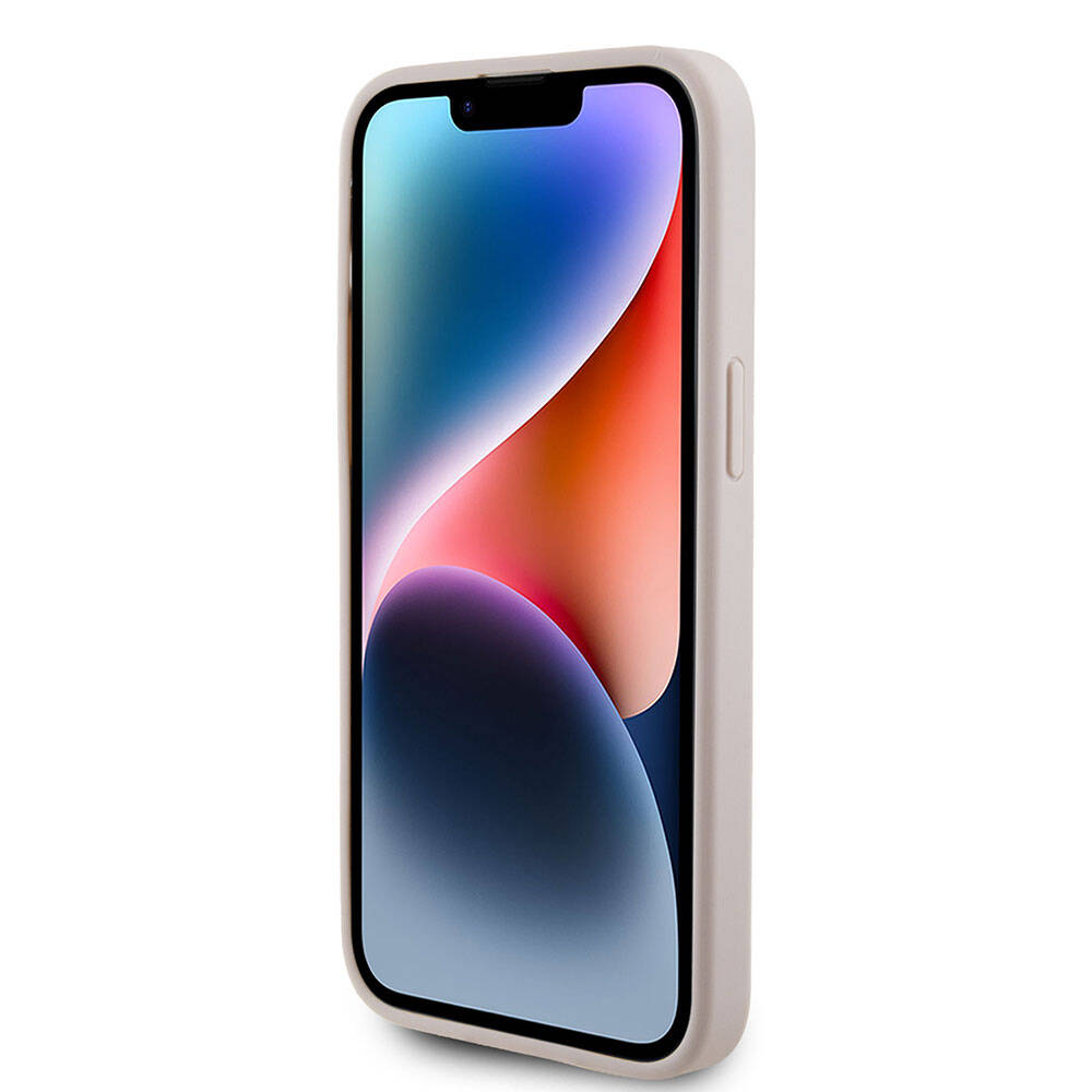 Apple iPhone 15 Pro Max Kılıf Guess Orjinal Lisanslı M-safe Şarj Özellikli Yazı Logolu Saffiano Kapak Pembe