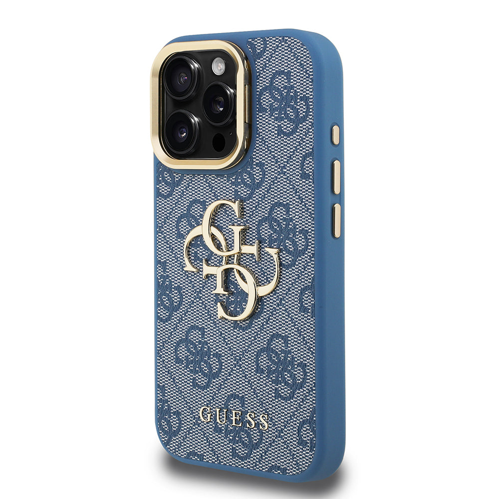 Apple iPhone 15 Pro Max Kılıf Guess Orjinal Lisanslı PU Deri 4G Desenli Metal Büyük 4G ve Yazı Logolu Kamera Standlı Kapak Pembe