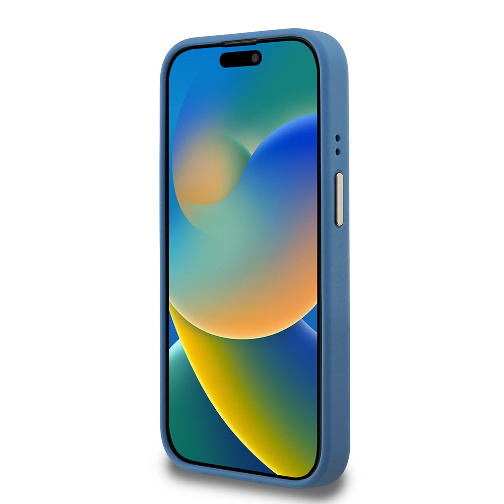 Apple iPhone 15 Pro Max Kılıf Guess Orjinal Lisanslı PU Deri 4G Desenli Metal Büyük 4G ve Yazı Logolu Kamera Standlı Kapak Mavi