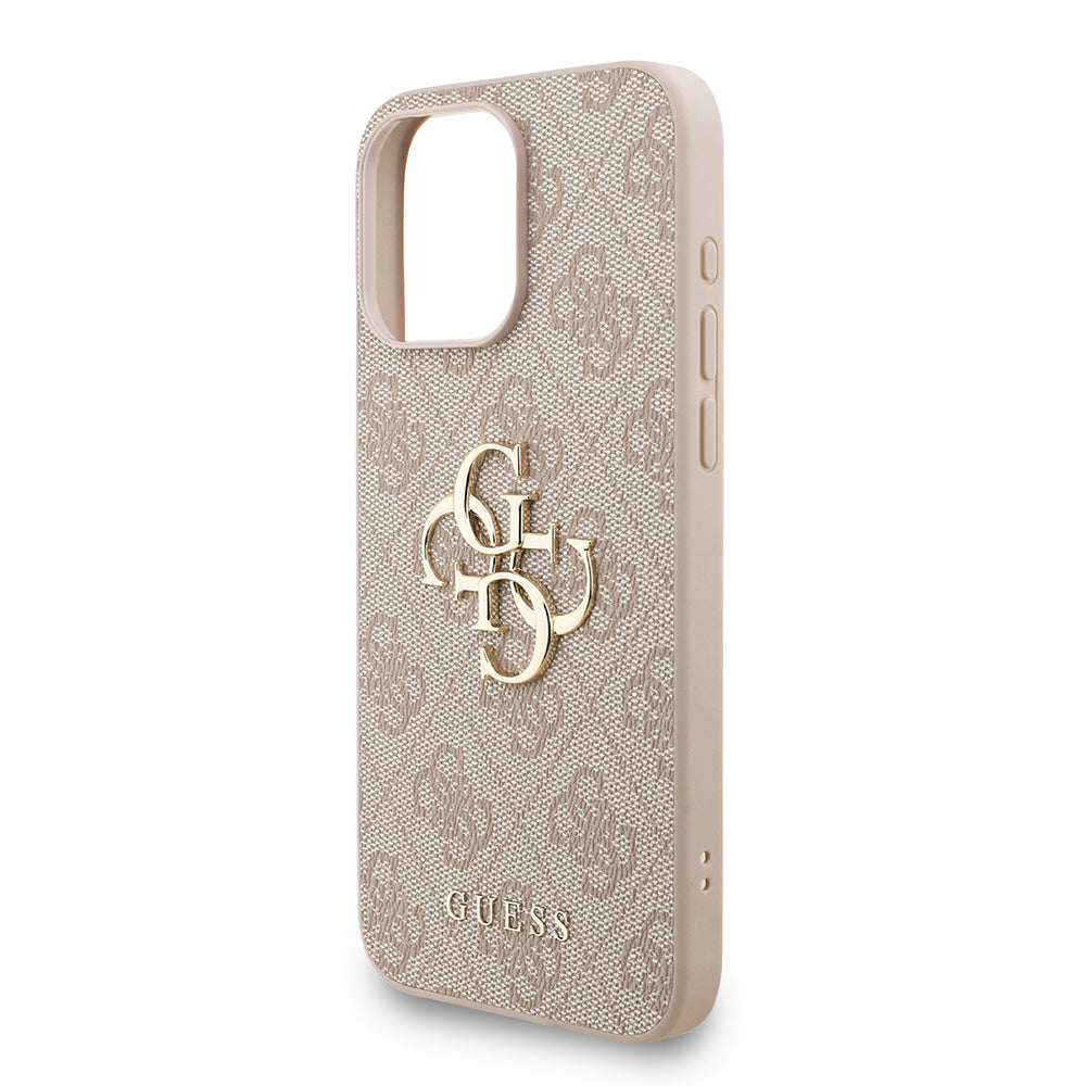 Apple iPhone 15 Pro Max Kılıf Guess Orjinal Lisanslı PU Deri Bilek Askı İpli Metal Büyük 4G ve Yazı Logolu Kapak Pembe