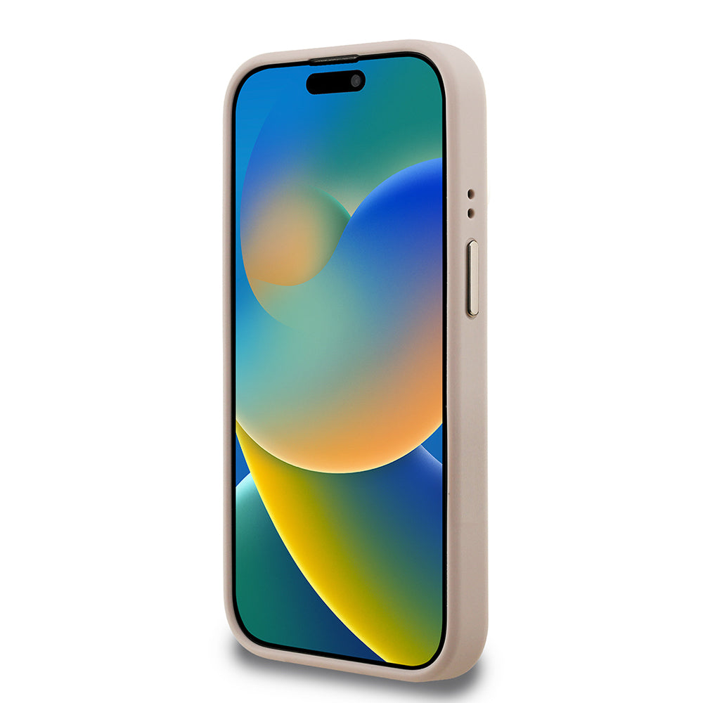 Apple iPhone 15 Pro Max Kılıf Guess Orjinal Lisanslı PU Deri Taşlı Üçgen Logo 4G Desenli Kamera Standlı Kapak Siyah