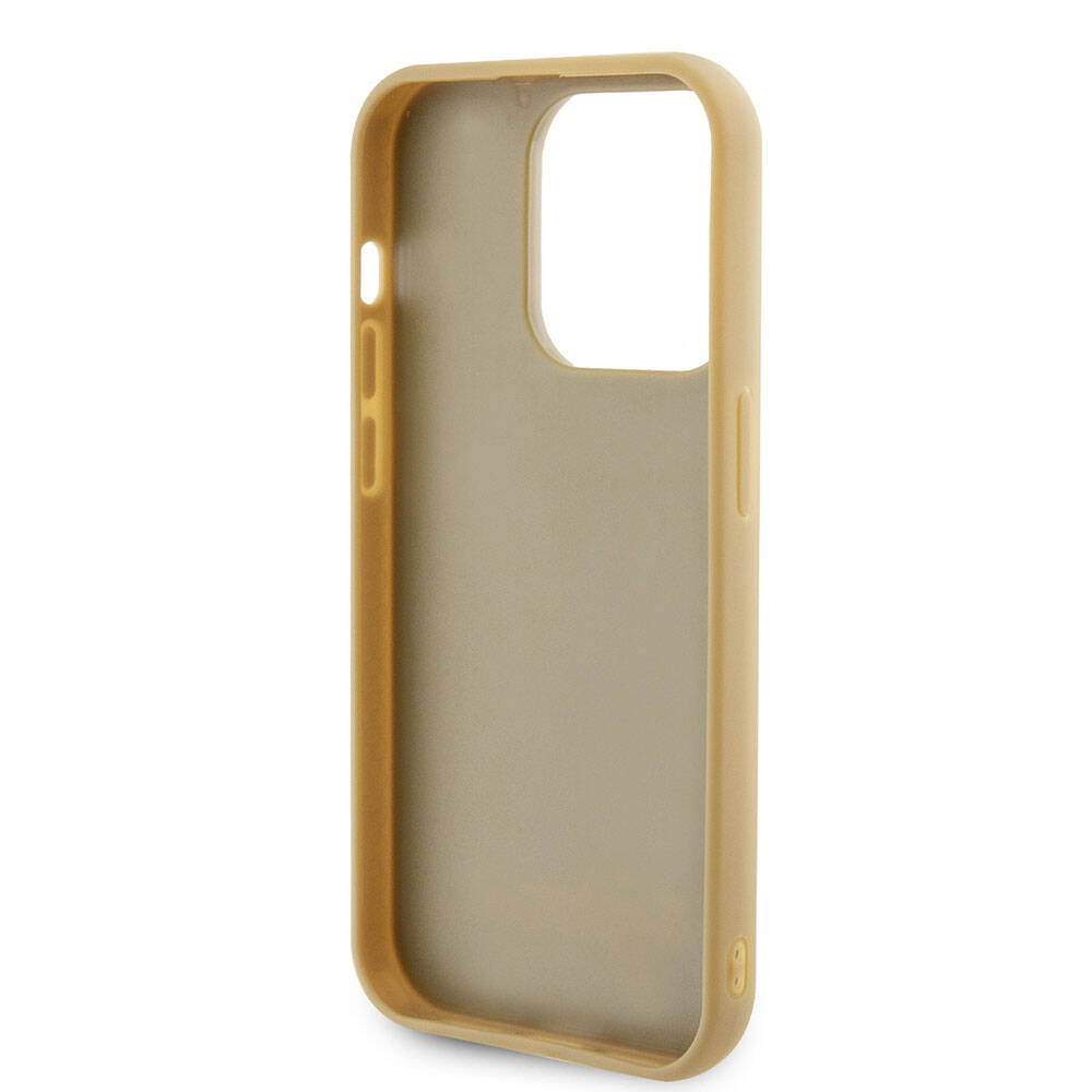 Apple iPhone 15 Pro Max Kılıf Guess Orjinal Lisanslı Yazı Logolu Disco Script Metal Kapak Gold