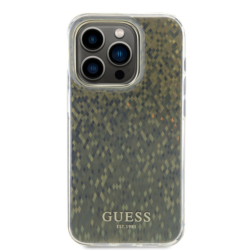 Apple iPhone 15 Pro Max Kılıf Guess Orjinal Lisanslı Yazı Logolu Mirror Disco Kapak Mor