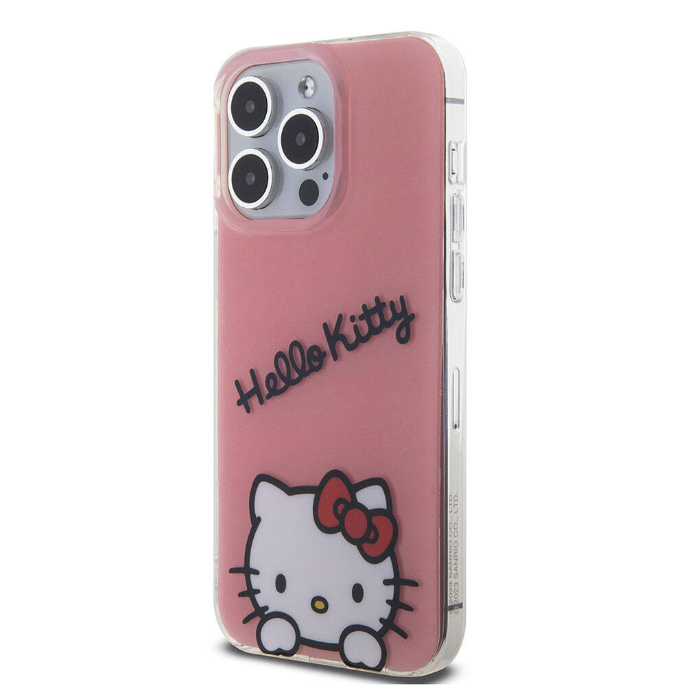 Apple iPhone 15 Pro Max Kılıf Hello Kitty Orjinal Lisanslı Askılı Yazı ve İkonik Logolu Daydreaming Kapak Beyaz