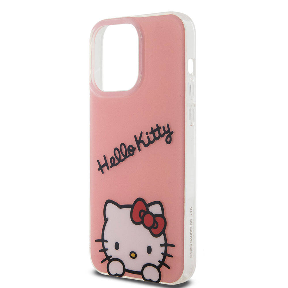 Apple iPhone 15 Pro Max Kılıf Hello Kitty Orjinal Lisanslı Askılı Yazı ve İkonik Logolu Daydreaming Kapak Beyaz