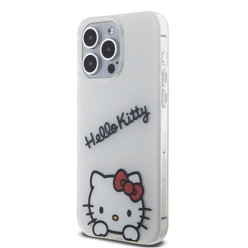 Apple iPhone 15 Pro Max Kılıf Hello Kitty Orjinal Lisanslı Askılı Yazı ve İkonik Logolu Daydreaming Kapak Pembe