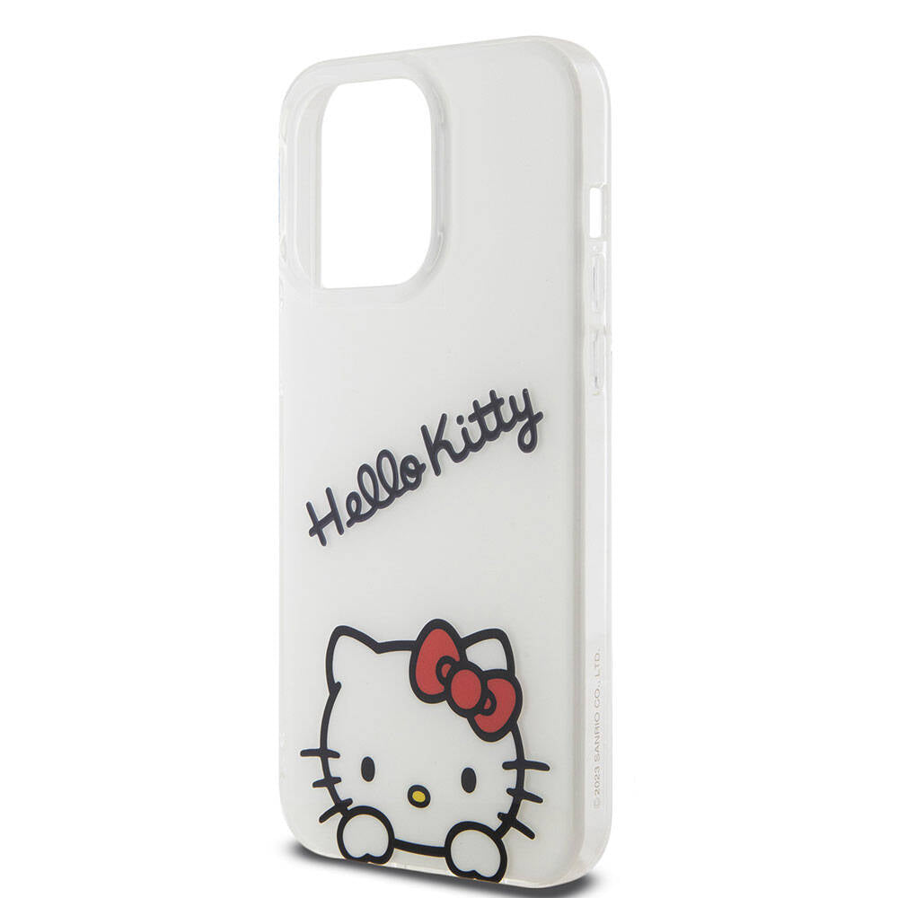 Apple iPhone 15 Pro Max Kılıf Hello Kitty Orjinal Lisanslı Askılı Yazı ve İkonik Logolu Daydreaming Kapak Pembe
