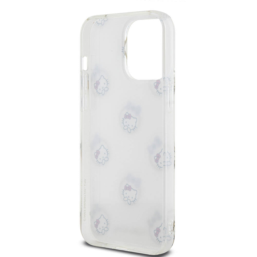 Apple iPhone 15 Pro Max Kılıf Hello Kitty Orjinal Lisanslı Elektroplating Kaplama Kabarcık Baskılı Kapak Beyaz