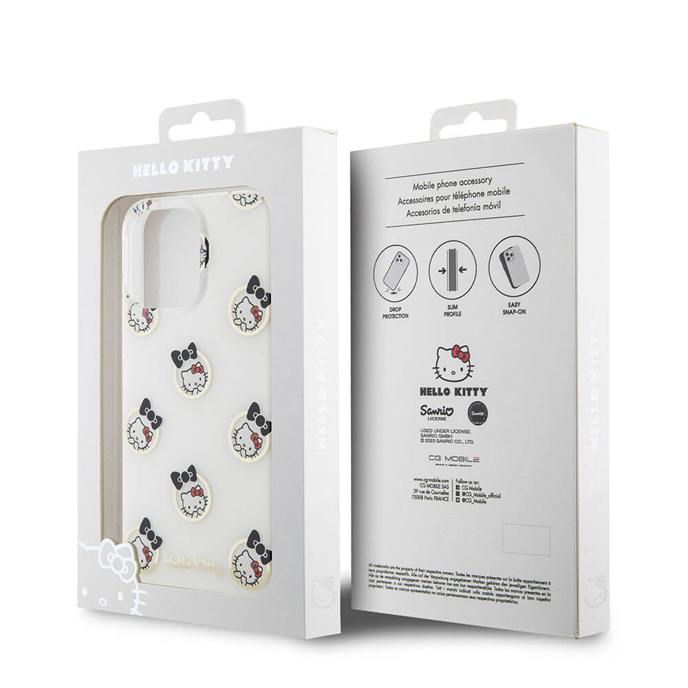 Apple iPhone 15 Pro Max Kılıf Hello Kitty Orjinal Lisanslı Elektroplating Kaplama Kabarcık Baskılı Kapak Beyaz