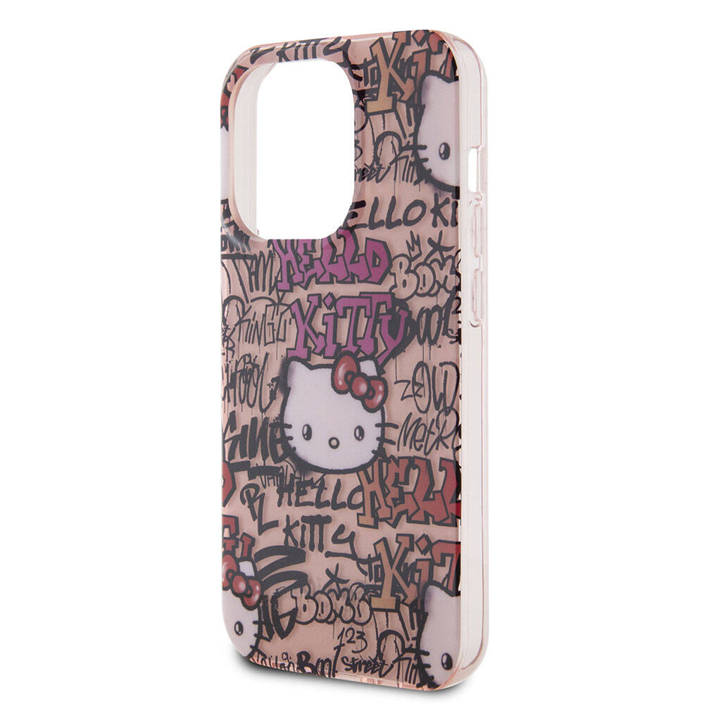 Apple iPhone 15 Pro Max Kılıf Hello Kitty Orjinal Lisanslı İkonik Logolu Etiket Graffiti Kapak Beyaz