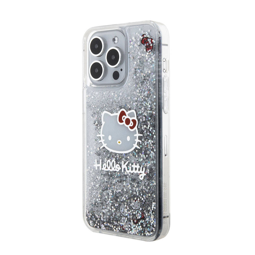Apple iPhone 15 Pro Max Kılıf Hello Kitty Orjinal Lisanslı İkonik Sıvılı Glitter Kapak Renksiz
