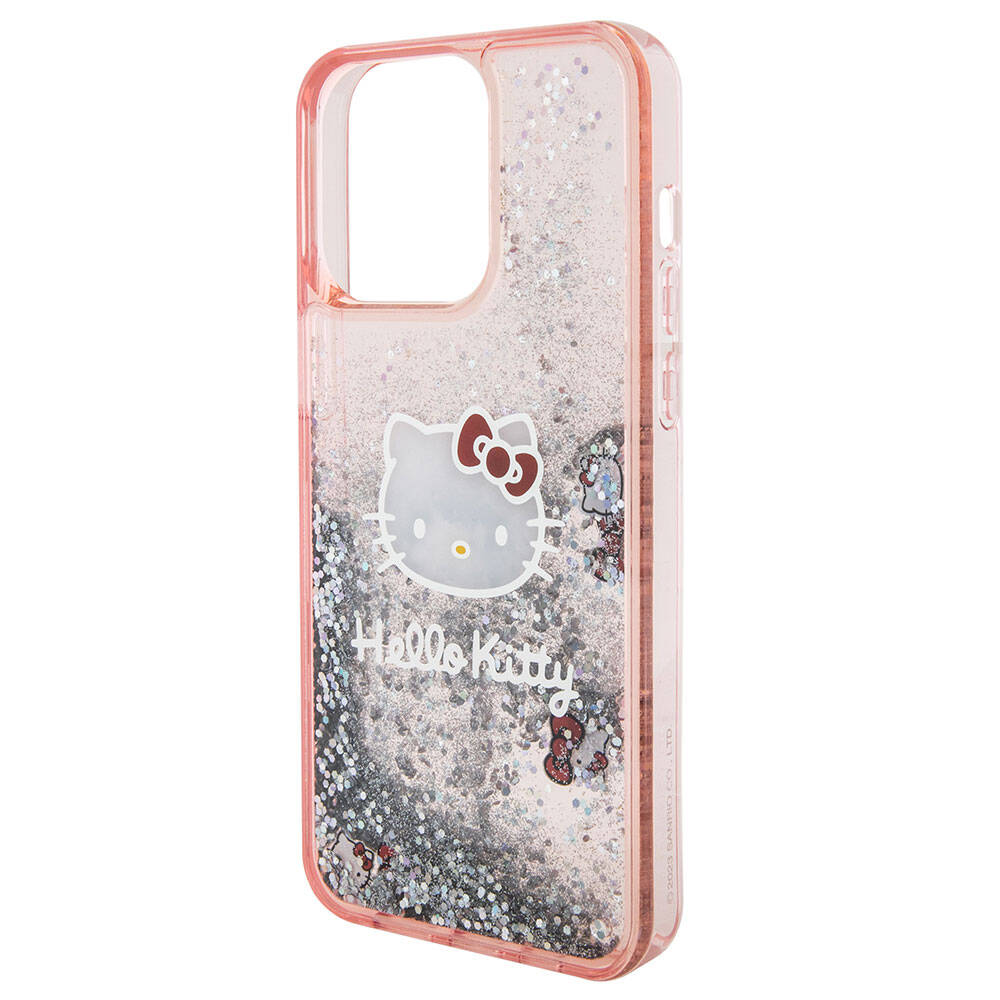 Apple iPhone 15 Pro Max Kılıf Hello Kitty Orjinal Lisanslı İkonik Sıvılı Glitter Kapak Pembe