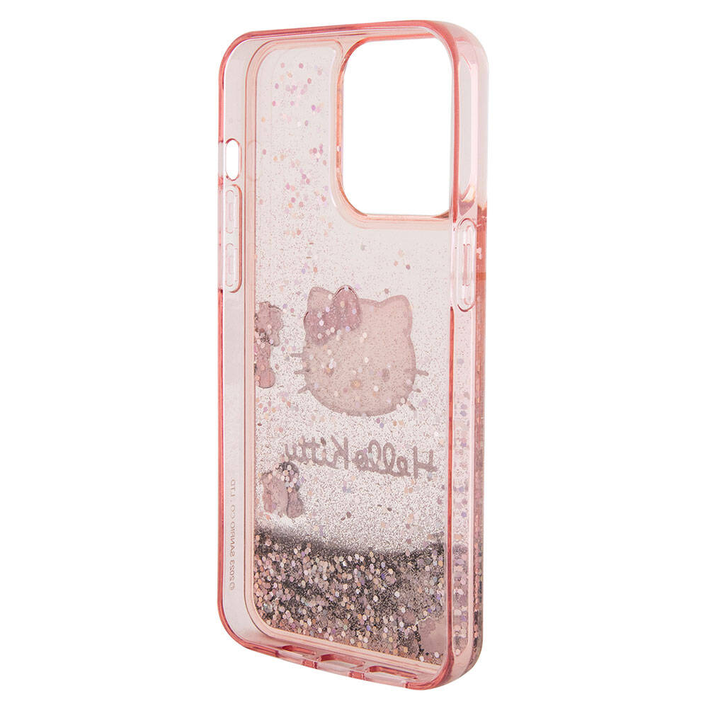 Apple iPhone 15 Pro Max Kılıf Hello Kitty Orjinal Lisanslı İkonik Sıvılı Glitter Kapak Renksiz