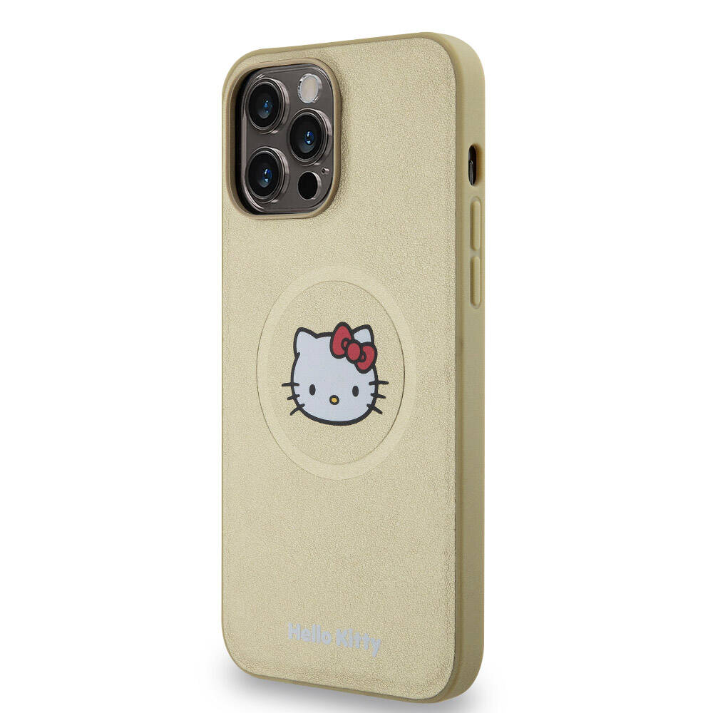 Apple iPhone 15 Pro Max Kılıf Hello Kitty Orjinal Lisanslı M-safe Şarj Özellikli Kitty Head Deri Kapak Siyah