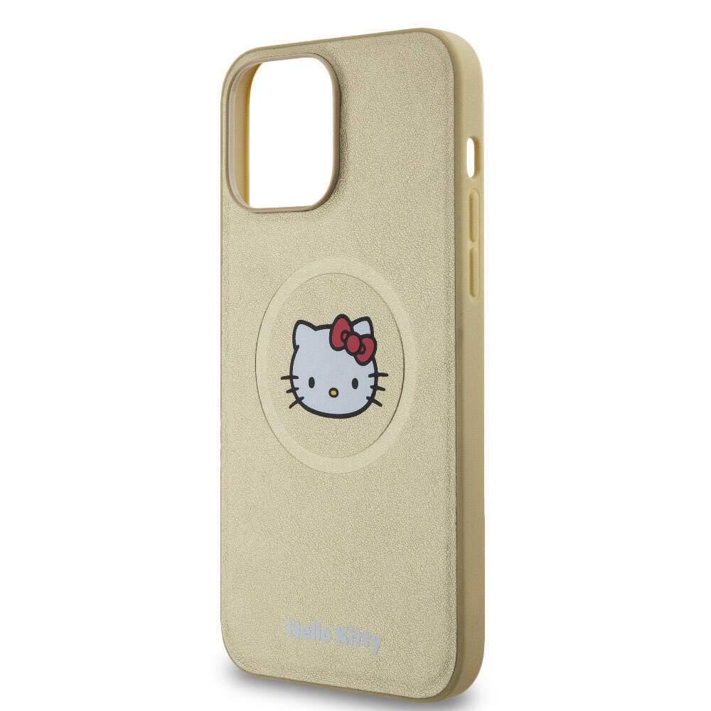 Apple iPhone 15 Pro Max Kılıf Hello Kitty Orjinal Lisanslı M-safe Şarj Özellikli Kitty Head Deri Kapak Siyah