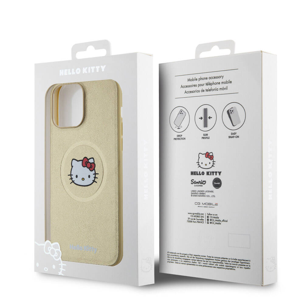 Apple iPhone 15 Pro Max Kılıf Hello Kitty Orjinal Lisanslı M-safe Şarj Özellikli Kitty Head Deri Kapak Siyah